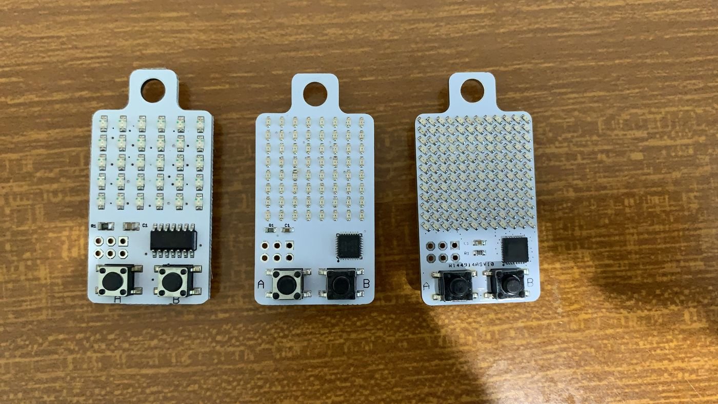Three KeyChaininos side by side on a wooden table